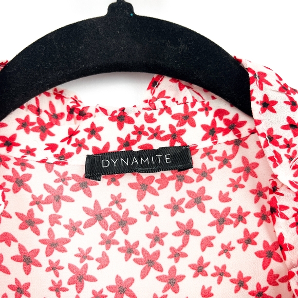 Dynamite Red and White Floral Button-Up Blouse - Picture 3 of 10